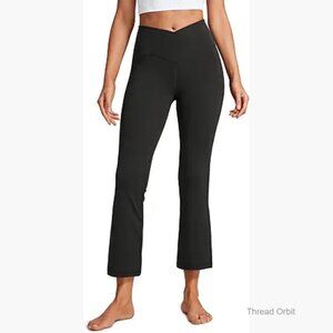 High Waist Crossover Flare Capris Leggings 25.6" Inseam Bootcut Yoga Pants